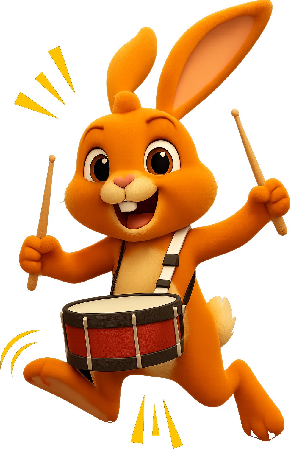HOP bunny mascot marching with a snare drum